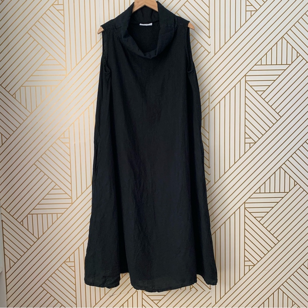Bryn Walker Henrietta 100% Linen Cowl Neck Lagenlook Sleeveless Dress Pockets M - Picture 12 of 12